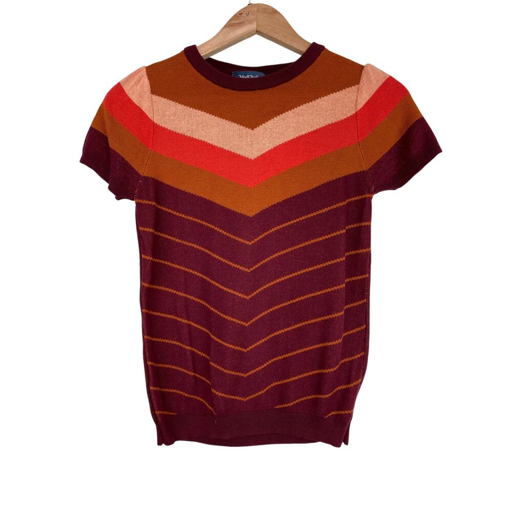 Modcloth Short-Sleeve Chevron Sweater in Burgundy, Rust, Coral, Peach